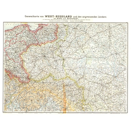 AKTION - Generalkarte von West-Russland und den angrenzenden Ländern bis Wien und Budapest aus dem Jahre 1914